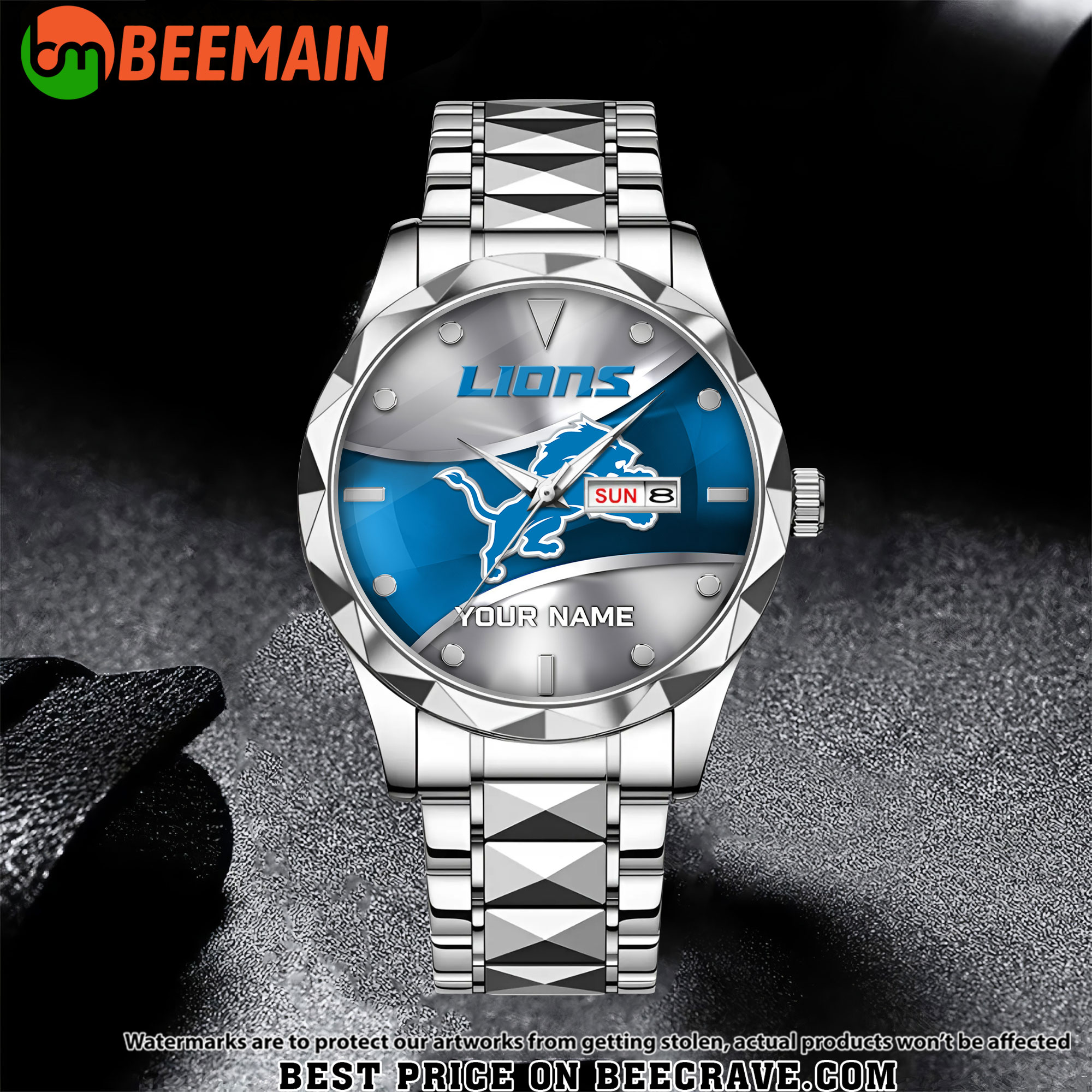 NFL Detroit Lions - Football Alloy Luxury Quartz Watch - Custom Name