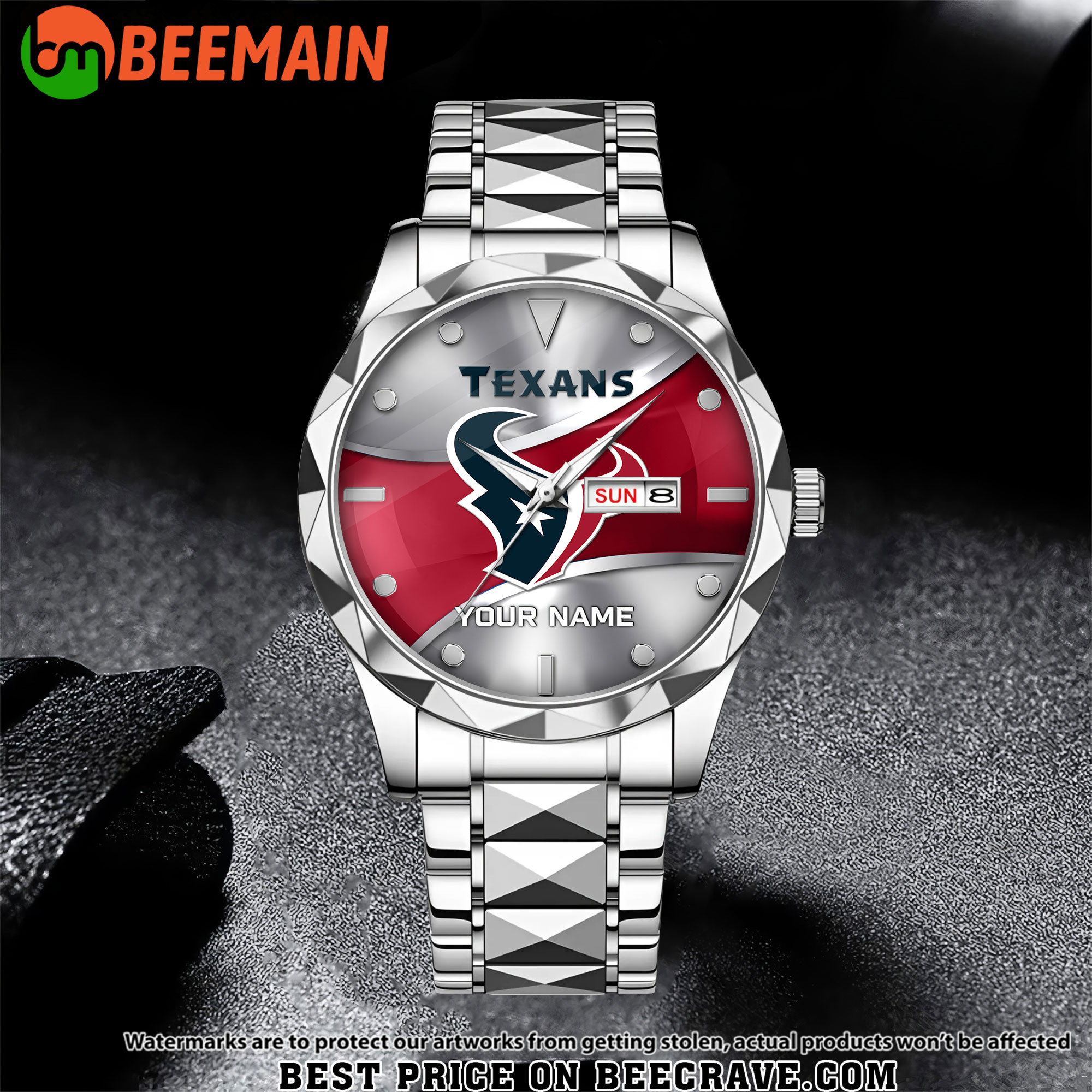 NFL Houston Texans - Football Alloy Luxury Quartz Watch - Custom Name