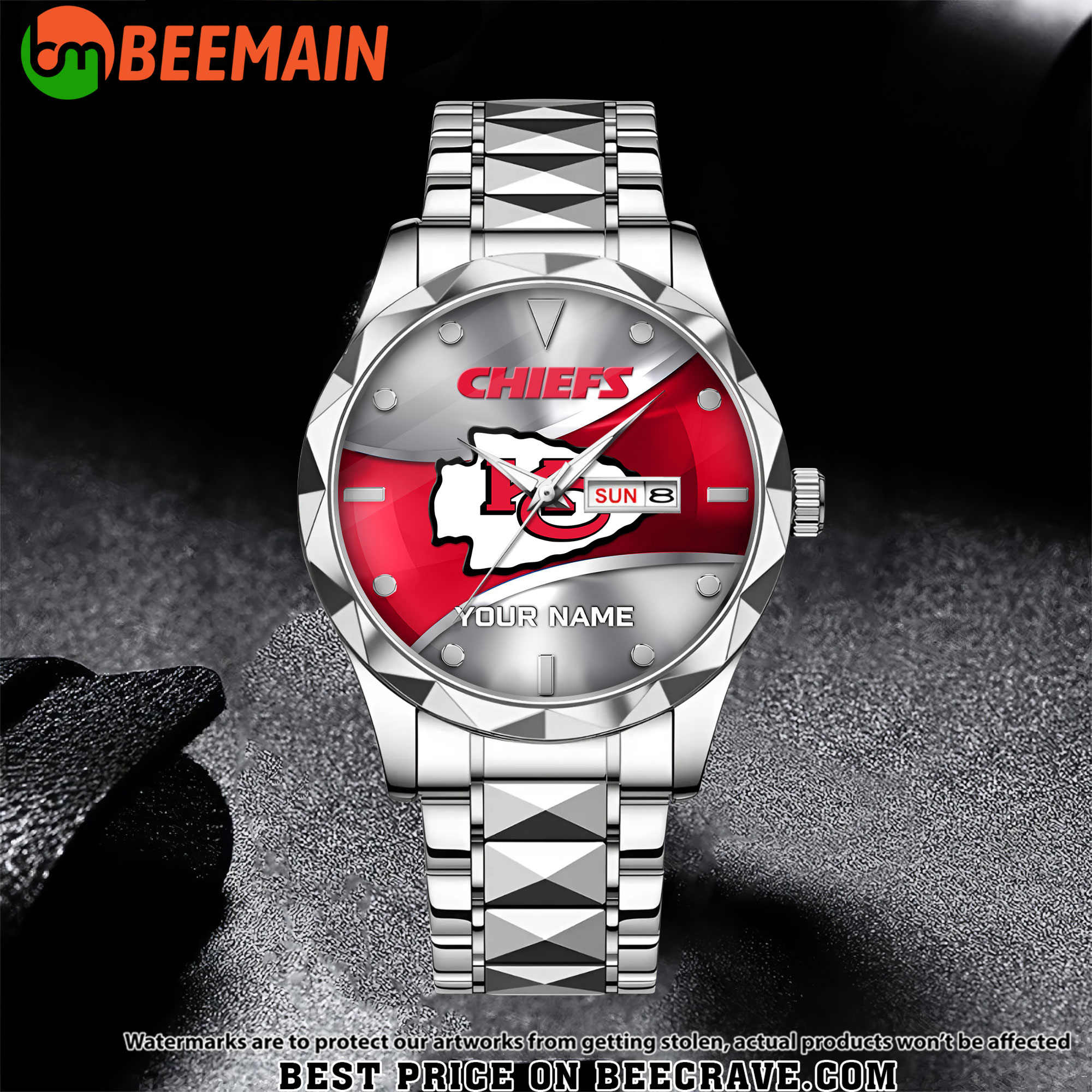 NFL Kansas City Chiefs - Football Alloy Luxury Quartz Watch - Custom Name