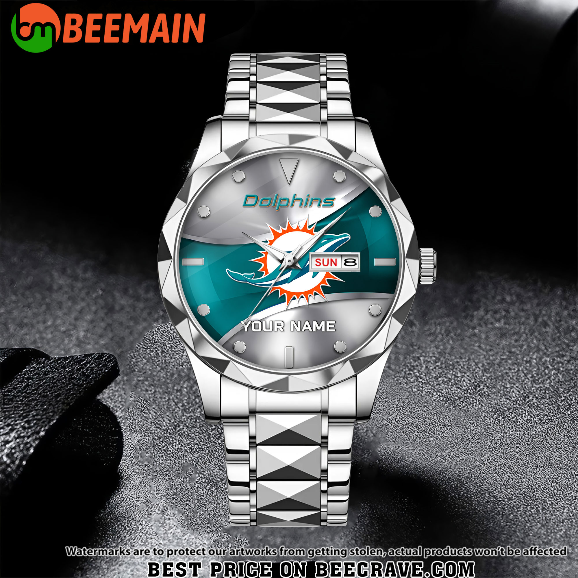NFL Miami Dolphins - Football Alloy Luxury Quartz Watch - Custom Name