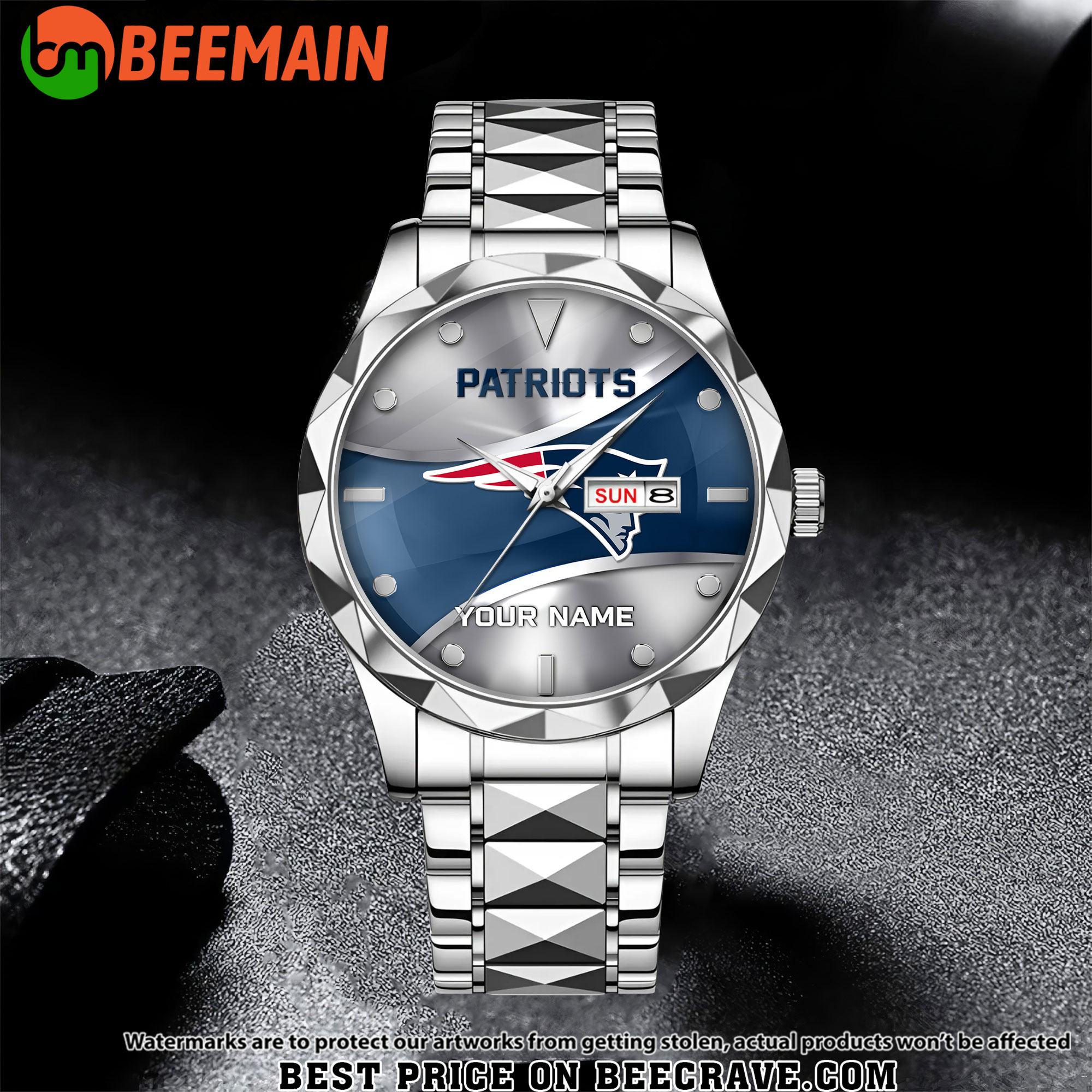 NFL New England Patriots - Football Alloy Luxury Quartz Watch - Custom Name
