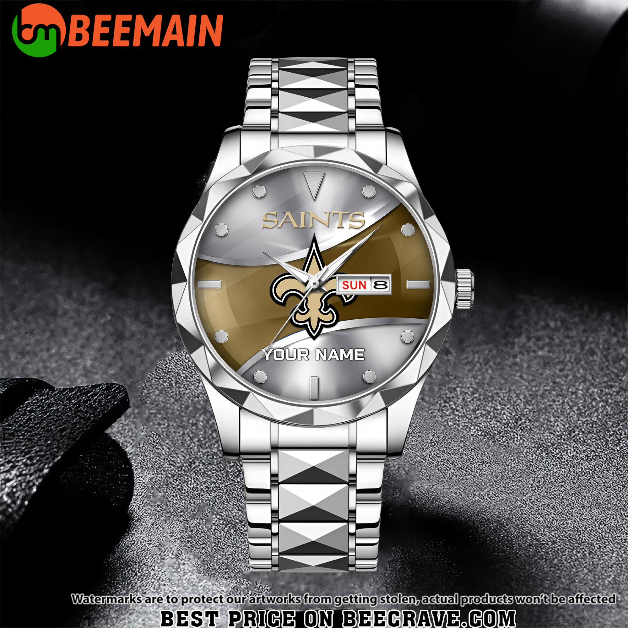 NFL New Orleans Saints - Football Alloy Luxury Quartz Watch - Custom Name
