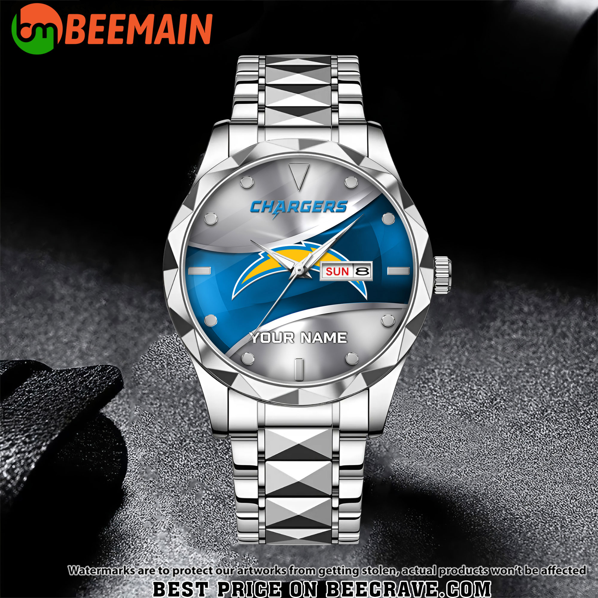 NFL Los Angeles Chargers - Football Alloy Luxury Quartz Watch - Custom Name