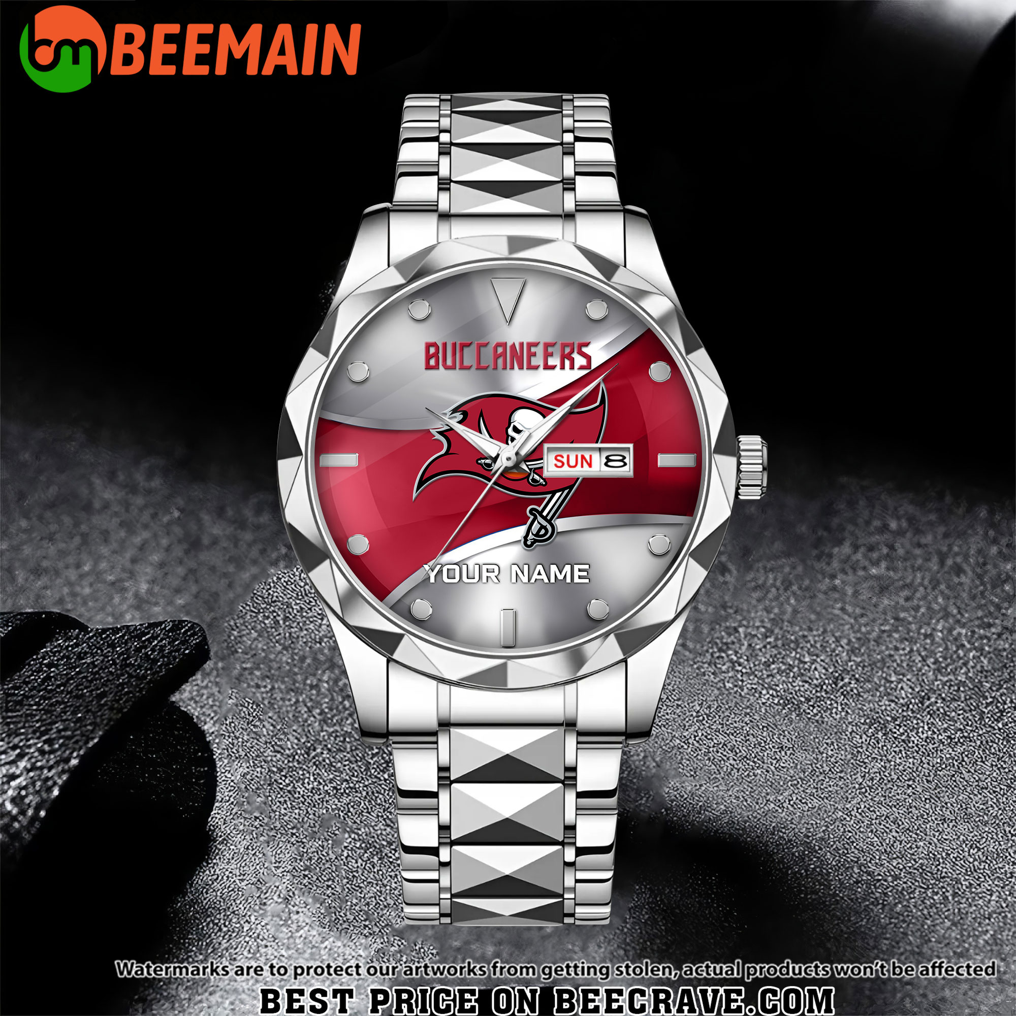 NFL Tampa Bay Buccaneers - Football Alloy Luxury Quartz Watch - Custom Name