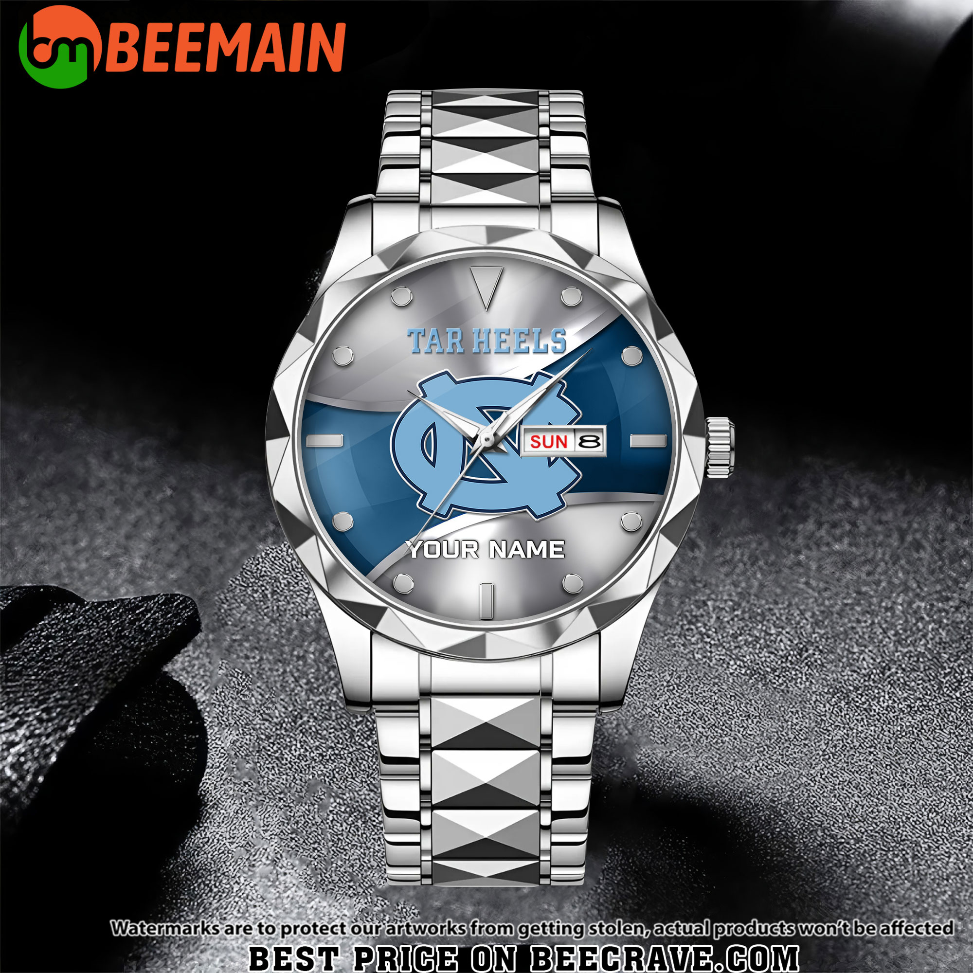 NCAA North Carolina Tar Heels - Football Alloy Luxury Quartz Watch - Custom Name