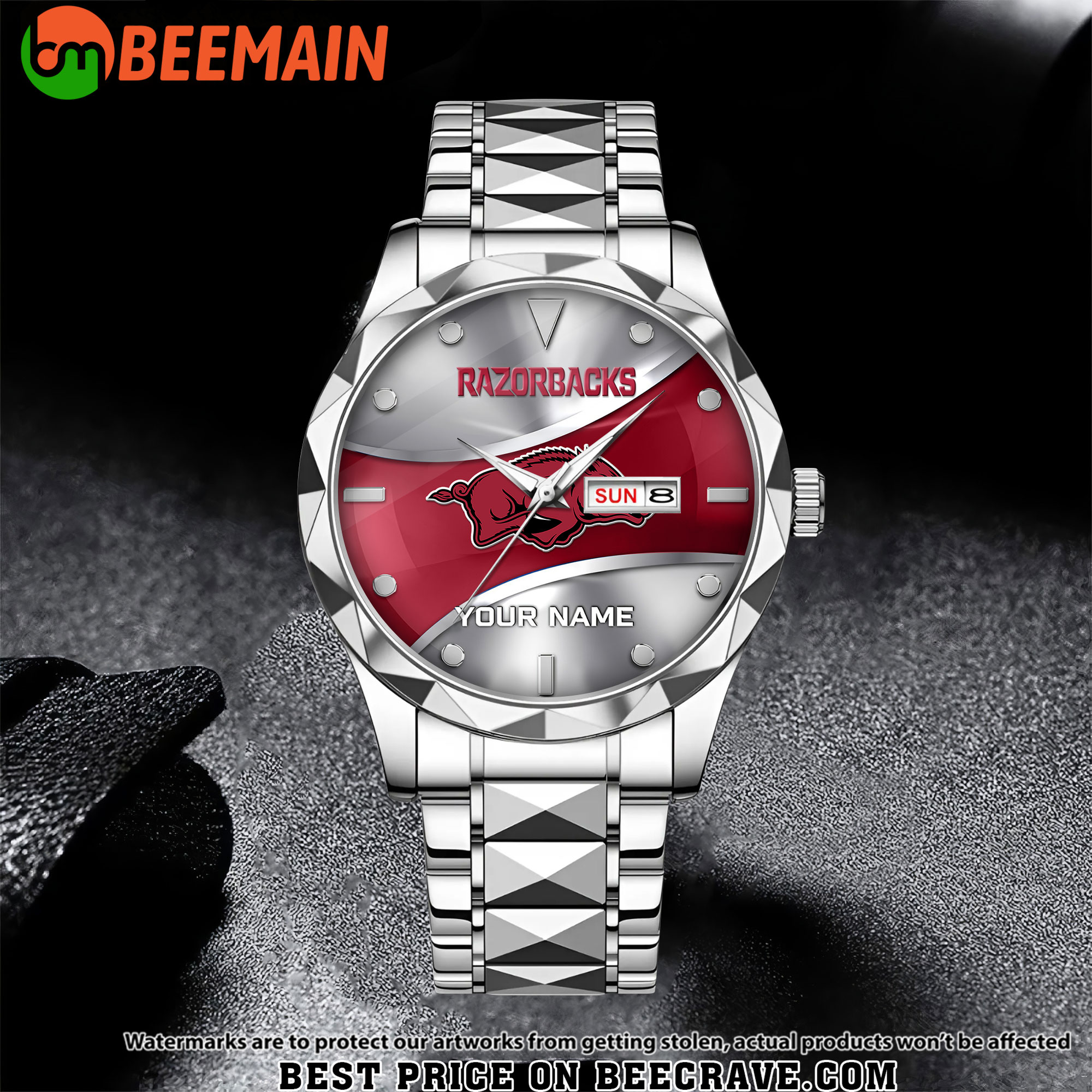 NCAA Arkansas Razorbacks - Football Alloy Luxury Quartz Watch - Custom Name