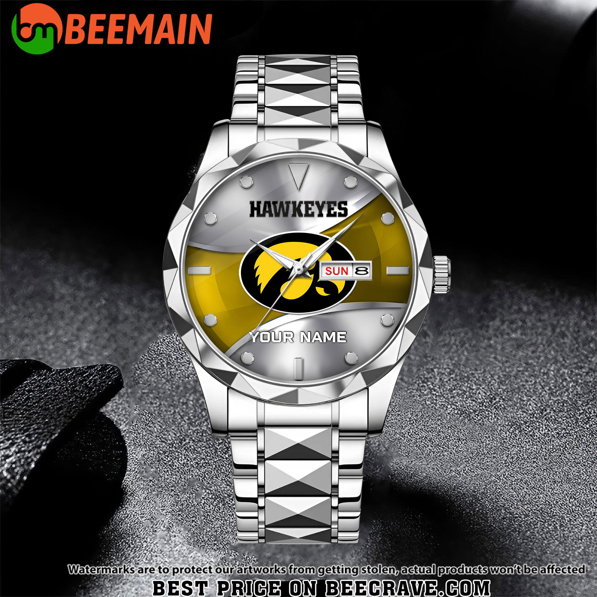 NCAA Iowa Hawkeyes - Football Alloy Luxury Quartz Watch - Custom Name