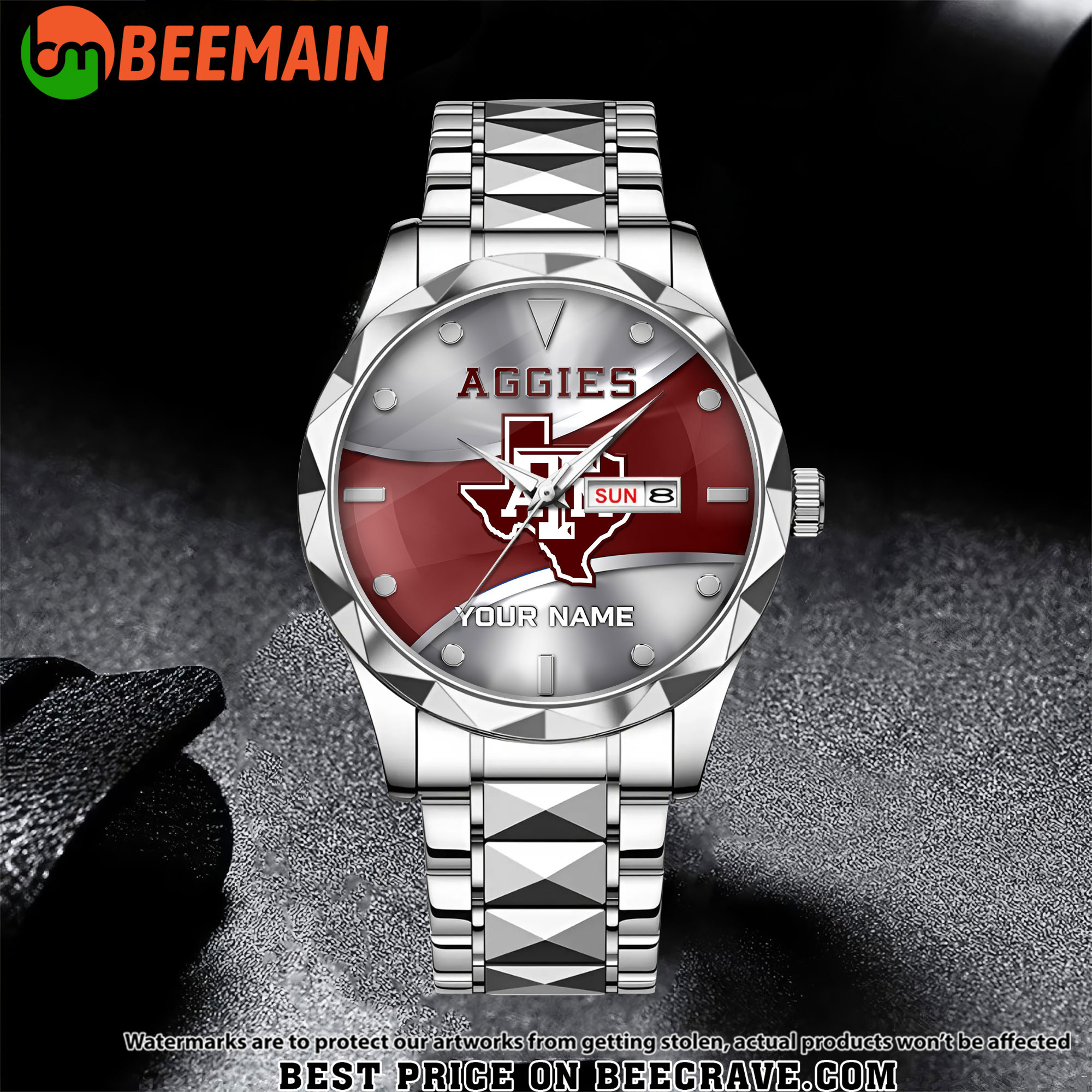 ZNCAA Texas A_M Aggies - Football Alloy Luxury Quartz Watch - Custom Name