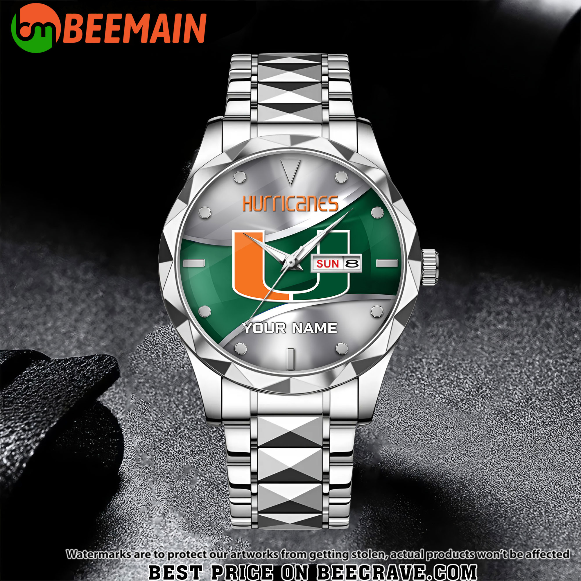 ZNCAA Miami Hurricanes - Football Alloy Luxury Quartz Watch - Custom Name