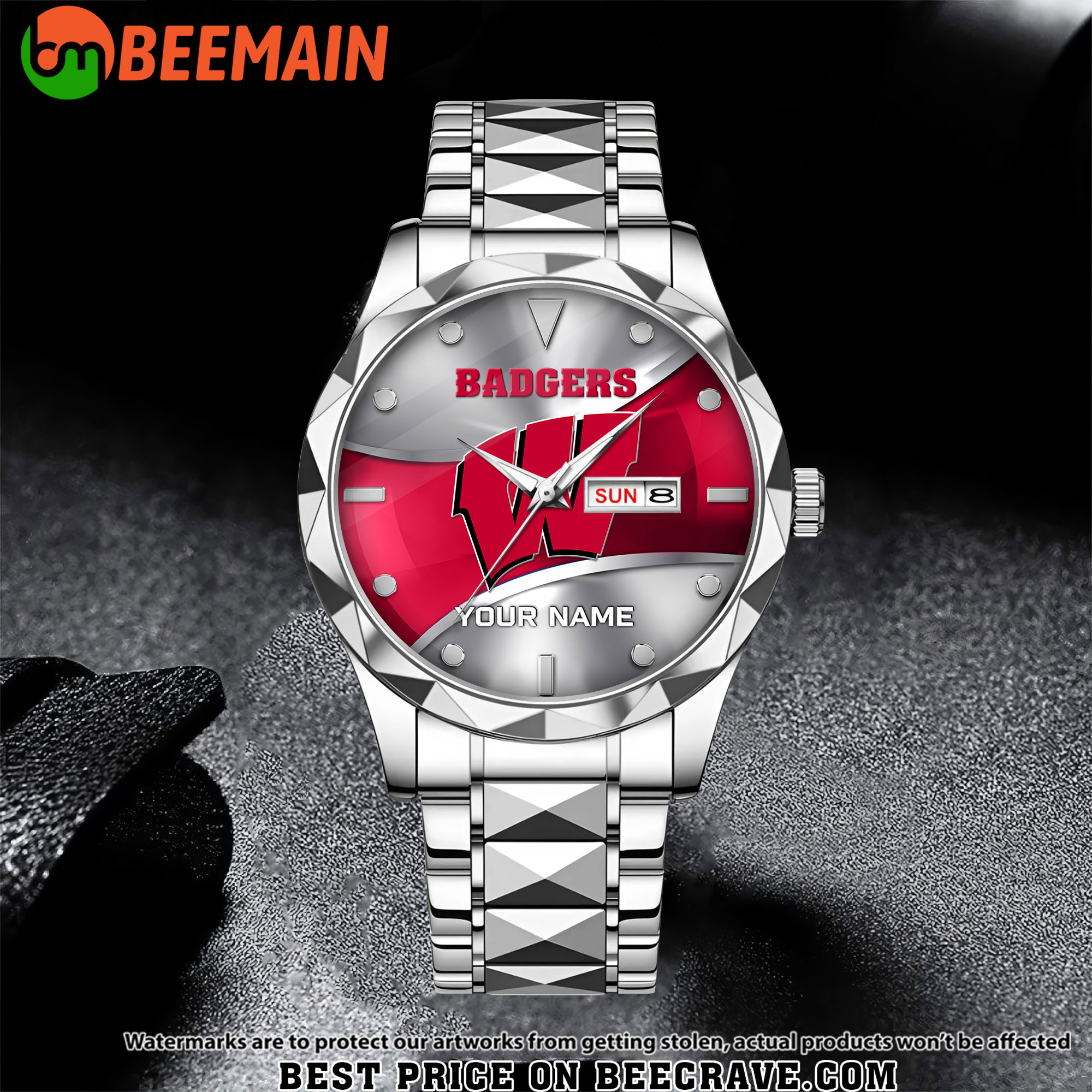 ZNCAA Wisconsin Badgers - Football Alloy Luxury Quartz Watch - Custom Name